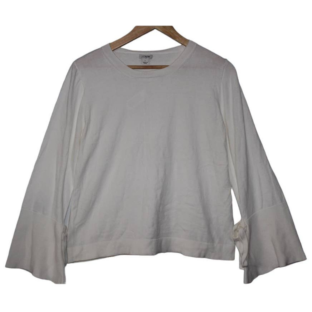 Women's J. Crew White Cotton Pullover Crewneck Bell Sleeve Sweater Size Large L